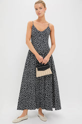 Black Woodblock Floral Dena Dress